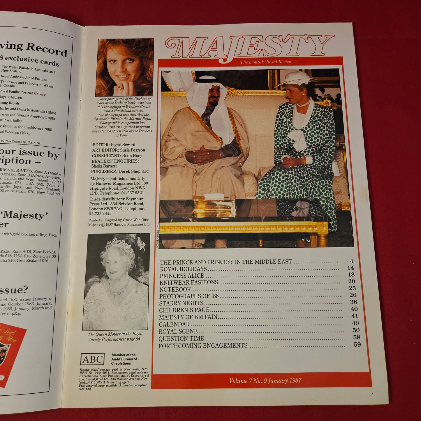 MAJESTY Magazine January 1987 Vol 7 No 9 (1299) SARAH FERGUSON Princess Diana Charles