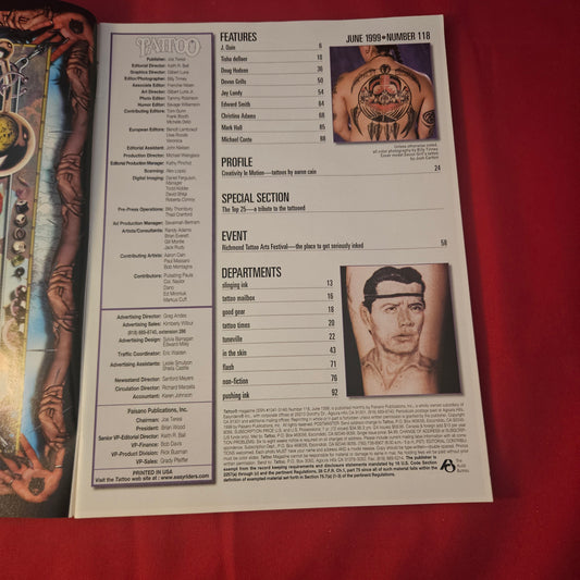 Tattoo Magazine June 1999 Issue 118 (1317) Aaron Cain Dayak Ink Richmond Expo
