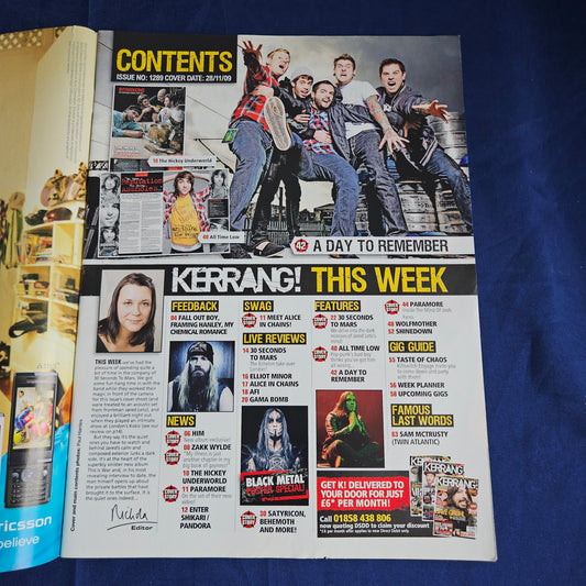 Kerrang Magazine November 28 2009 #1289 (1341) Jared Leto Paramore All Time Low HIM