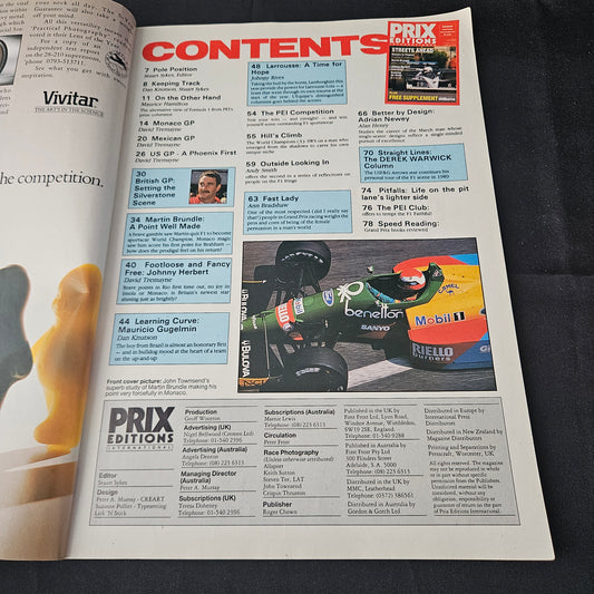 Prix Editions International Magazine March 1989 (1396) Williams Brabham Benetton Monaco GP Phoenix GP British GP F1 Magazine