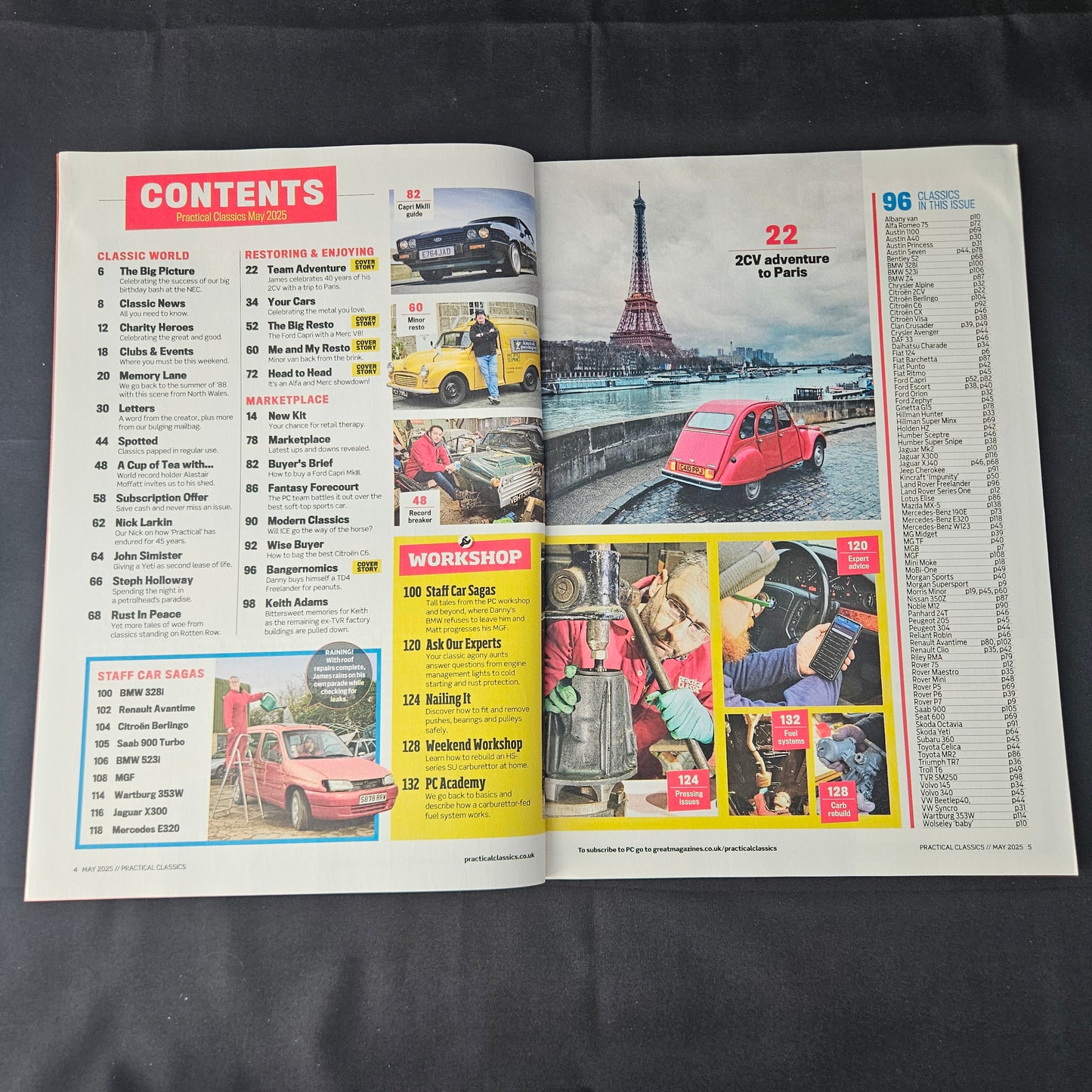 Practical Classics Magazine May 2025 (1399) Ford Capri Mercedes V8 Alfa 75 Merc 190 Citroen 2CV Minor Van