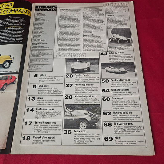 Kitcars And Specials Magazine September 1985 (1419) Lotus XV Replica Midas Concours Marcos GP Spyder Vincent Hurricane