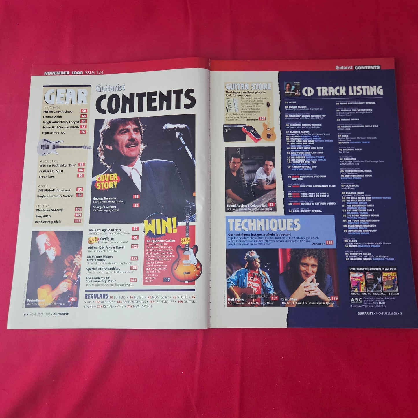 Guitarist Magazine November 1998 (1422) George Harrison Neil Young Brian May The Cardigans Paul Gilbert