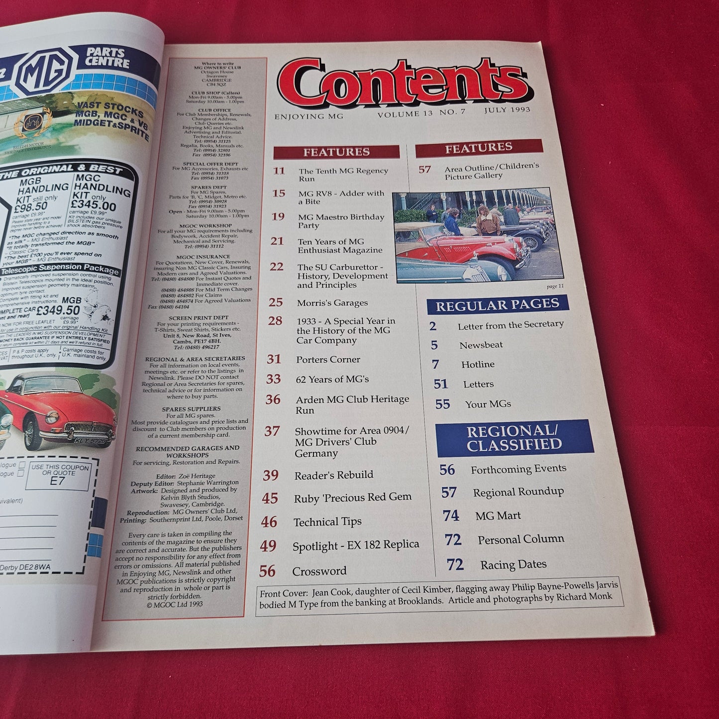 Enjoying MG Magazine July 1993 (1424) MG Regency Run MG RV8 MG Maestro M Type EX182 Replica