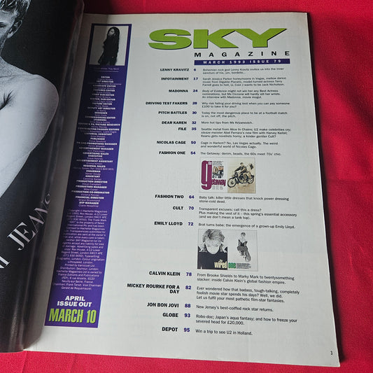 Sky Magazine March 1993 RARE Madonna Nicolas Cage Mickey Rourke SKU 1446