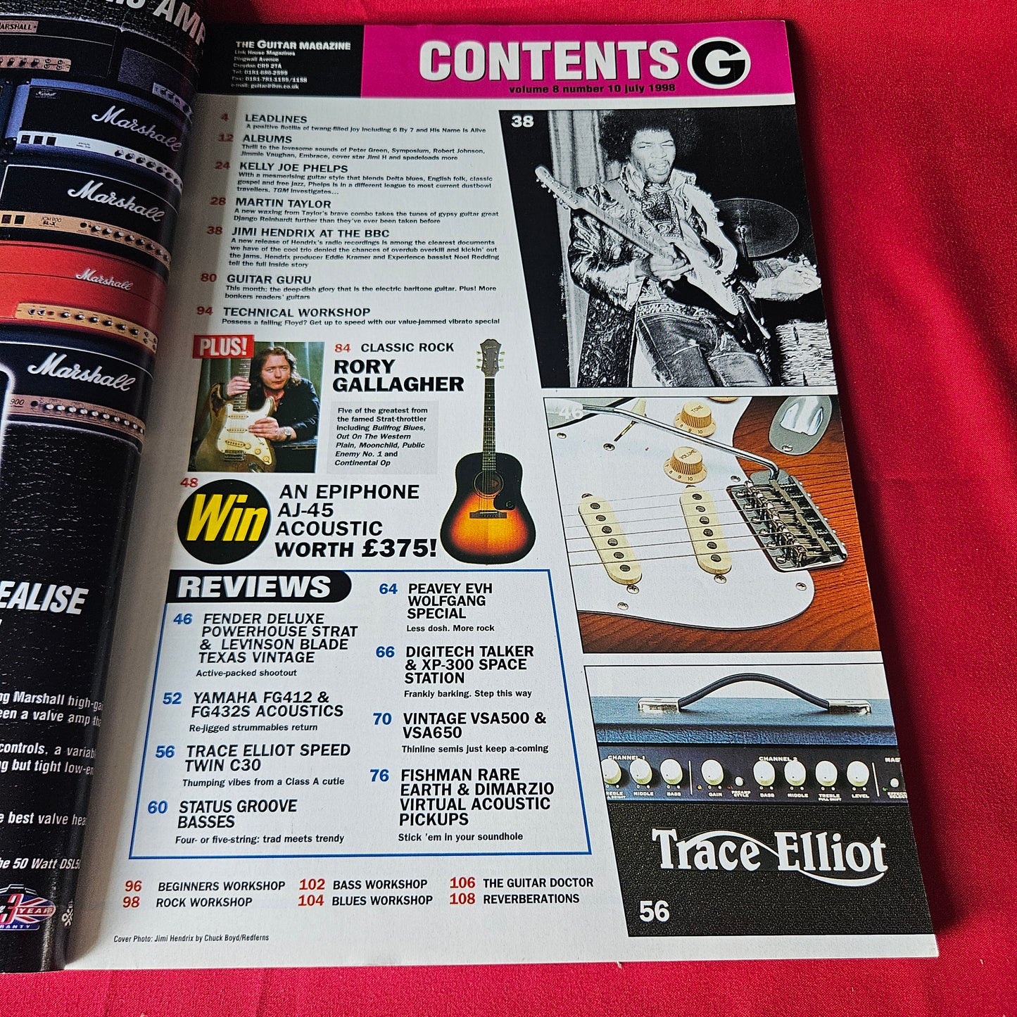 The Guitar Magazine July 1998 Jimi Hendrix Rory Gallagher Kelly Joe Phelps SKU 1457