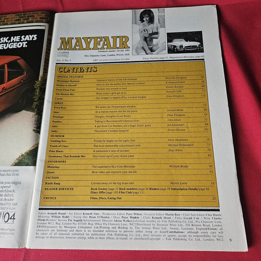 Mayfair Magazine March 1982 Vol 17 No 3 Erica Roe Pauline Jane Penelope SKU 1469