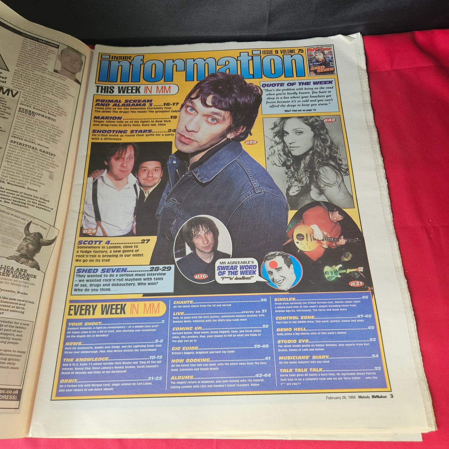 Melody Maker Magazine 28 February 1998 Shed Seven Primal Scream Madonna Vic & Bob NP002
