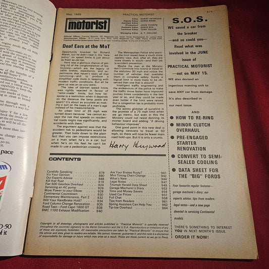 Practical Motorist Magazine May 1969 Mini Ford Capri Triumph Herald Fiat Rust SKU 1525