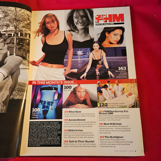 FHM Magazine August 1999 Kelly Brook Rhys Ifans Eddie Irvine SKU 1545