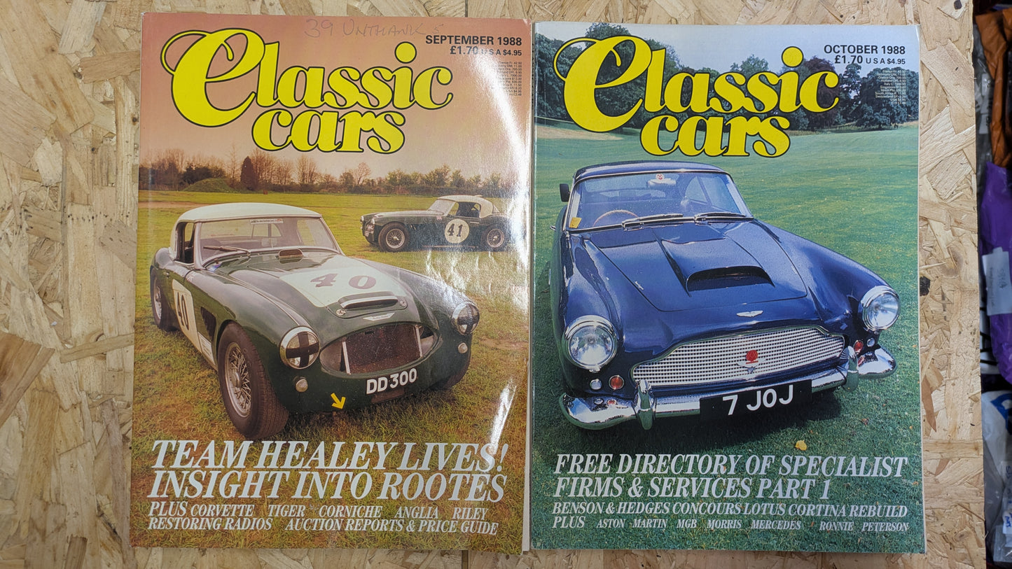 6x Classic Cars Magazines 1988 Bundle/Job Lot (0006) Porsche 911 MGB-GT Ferrari Healey Corvette Tiger