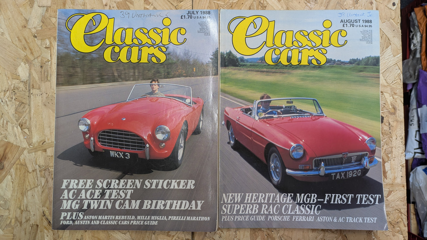6x Classic Cars Magazines 1988 Bundle/Job Lot (0006) Porsche 911 MGB-GT Ferrari Healey Corvette Tiger