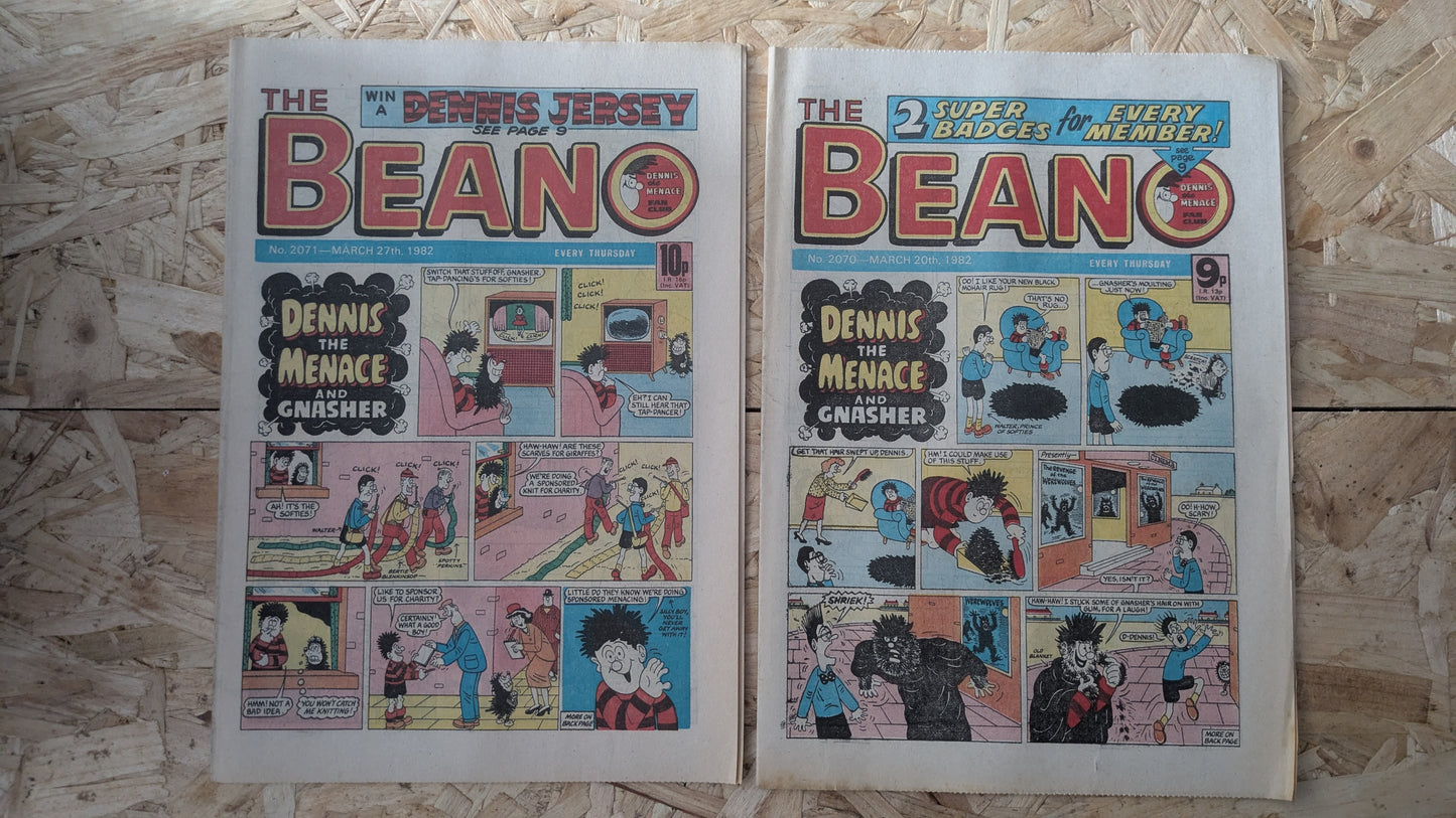 10x Beano Comics/Magazines 2070-2079 1982 Bundle/Job Lot (0013) Dennis the Menace Gnasher
