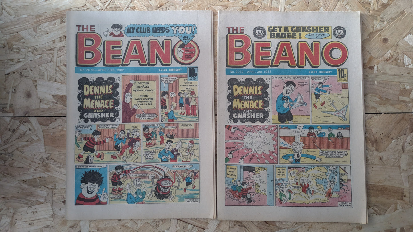 10x Beano Comics/Magazines 2070-2079 1982 Bundle/Job Lot (0013) Dennis the Menace Gnasher
