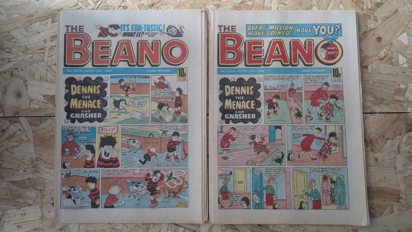 10x Beano Comics/Magazines 2070-2079 1982 Bundle/Job Lot (0013) Dennis the Menace Gnasher