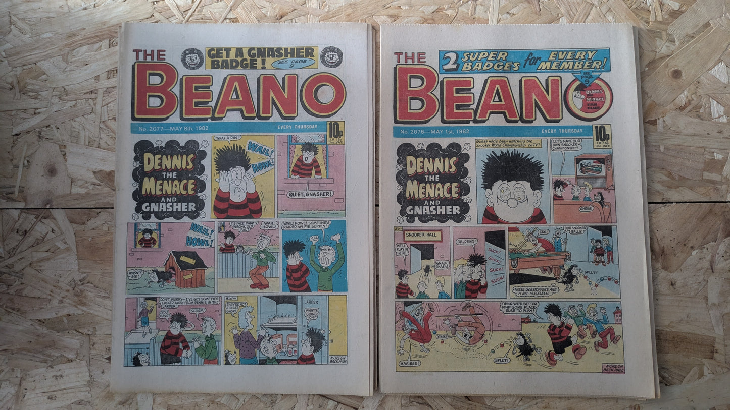 10x Beano Comics/Magazines 2070-2079 1982 Bundle/Job Lot (0013) Dennis the Menace Gnasher