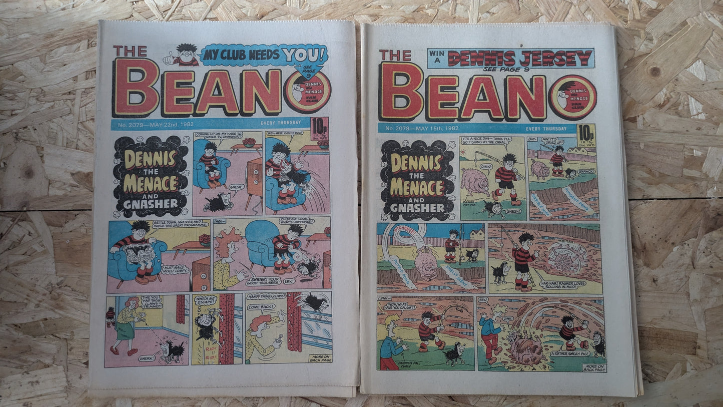 10x Beano Comics/Magazines 2070-2079 1982 Bundle/Job Lot (0013) Dennis the Menace Gnasher