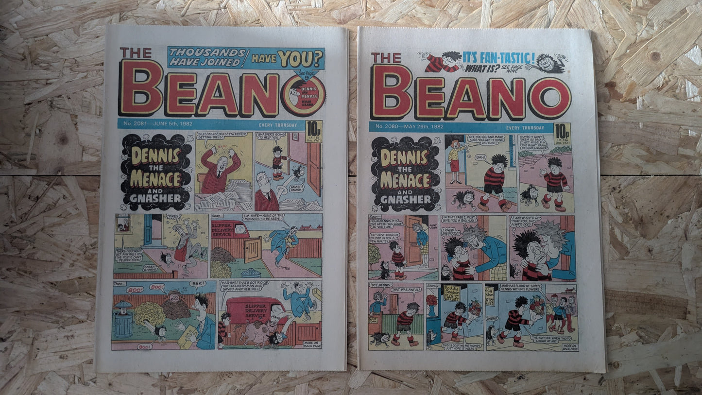 10x Beano Comics/Magazines 2080-2089 1982 Bundle/Job Lot (0014) Dennis the Menace Gnasher