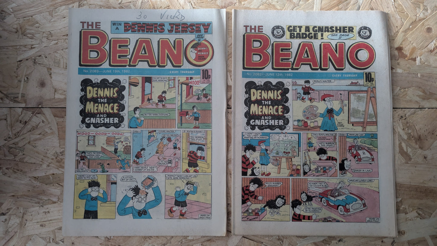 10x Beano Comics/Magazines 2080-2089 1982 Bundle/Job Lot (0014) Dennis the Menace Gnasher