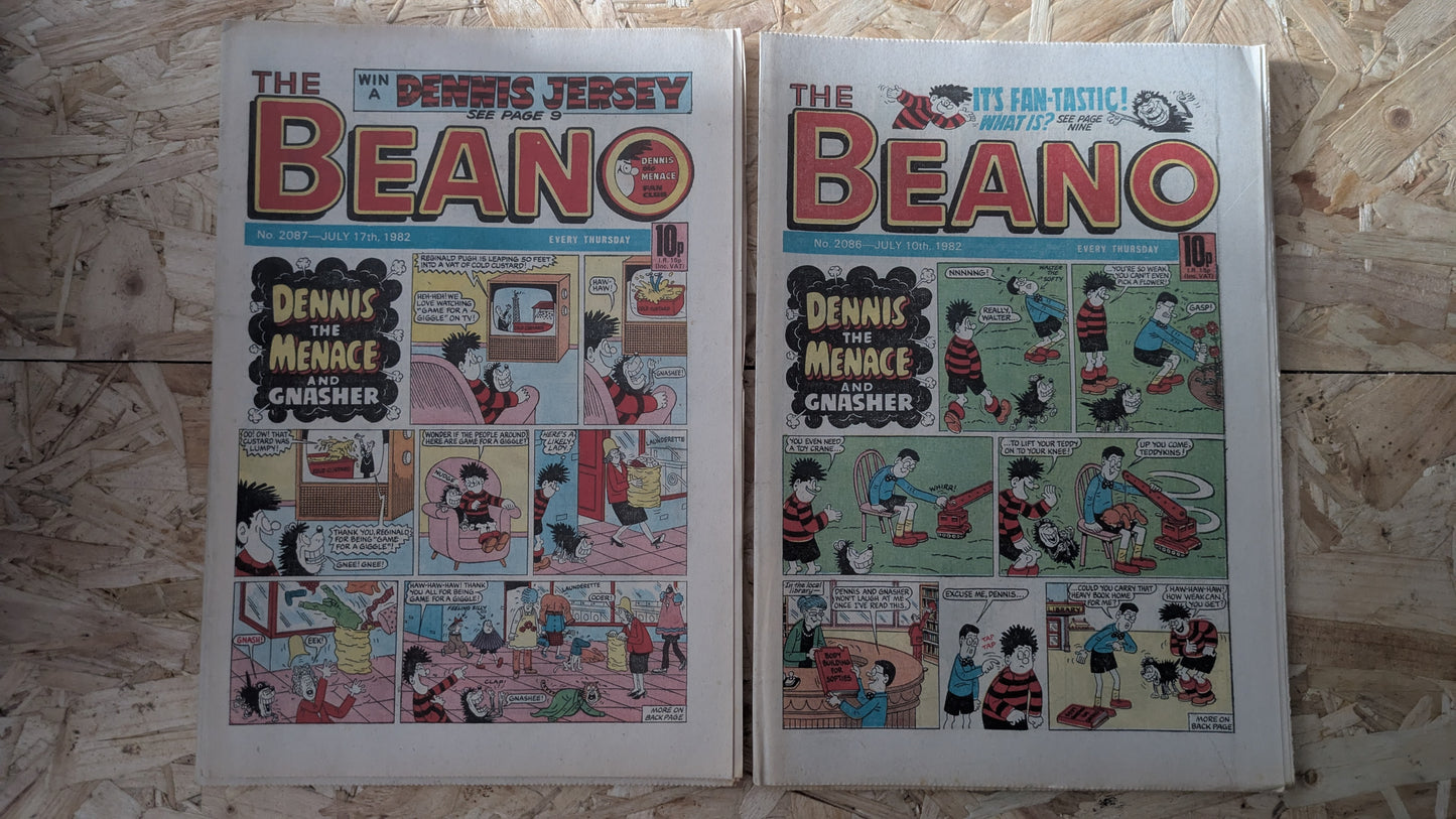 10x Beano Comics/Magazines 2080-2089 1982 Bundle/Job Lot (0014) Dennis the Menace Gnasher