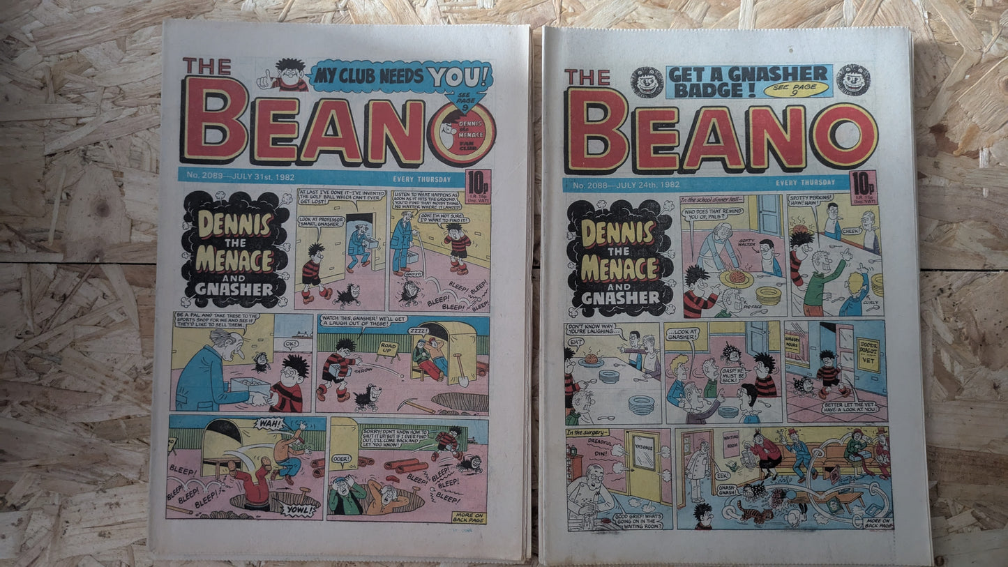 10x Beano Comics/Magazines 2080-2089 1982 Bundle/Job Lot (0014) Dennis the Menace Gnasher