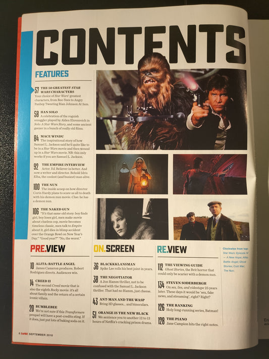 Empire Magazine Sept 2018 644 Star Wars Han Solo Jacey Subscriber Cover RARE