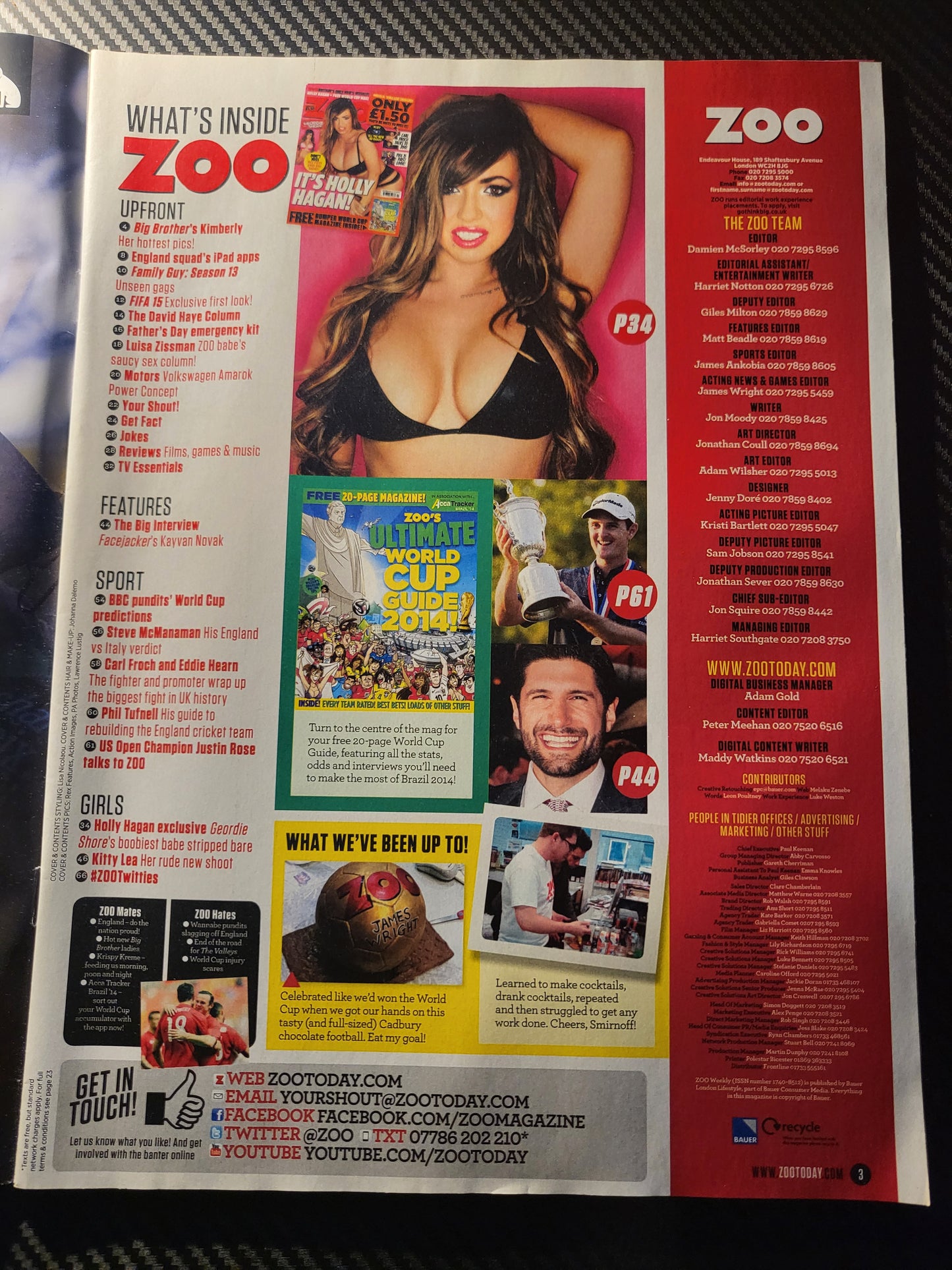 ZOO Magazine 13-19 June 2014 (984)(Rare) Holly Hagan POSTER Geordie Shore