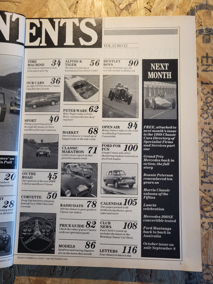 Classic Cars Magazine September 1988 (1019) Austin-Healey 3000 Corvette Tiger
