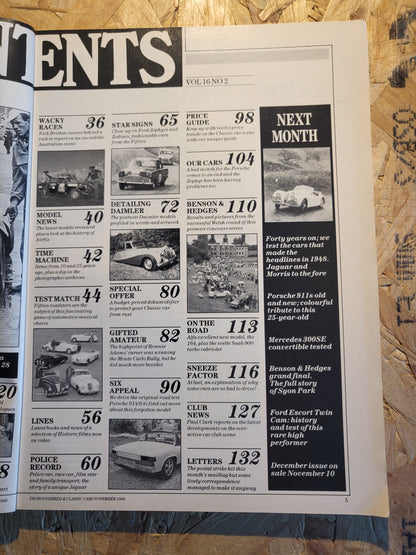 Classic Cars Magazine November 1988 (1019) Enzo Ferrari Jaguar Ford