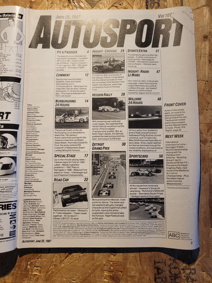 Autosport Magazine 25 June 1987 (1035) Mansell Senna Renault 21 Citroen BX GTi