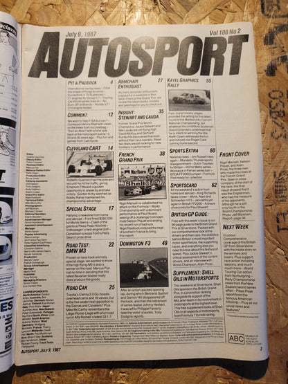 Autosport Magazine 9 July 1987 (1035) Alain Prost Jackie Stewart Niki Lauda