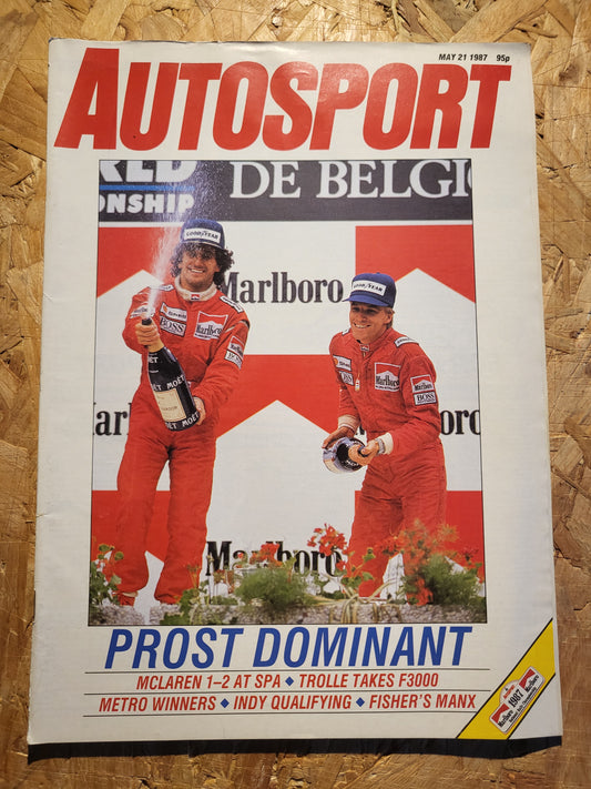 Autosport Magazine 21 May 1987 (1035) McLaren 1-2 Indy 500 Spa F3000