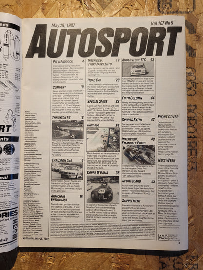 Autosport Magazine 28 May 1987 (1035)  Al Unser Sent Wins Indianapolis 500 Herbert F3