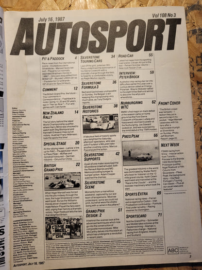 Autosport Magazine 16 July 1987 (1035) Citroen AX Reliant Scimitar MIssan Z