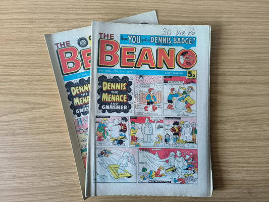 10x Beano Comics/Magazines 1847-1856 1978 Bundle/Job Lot (0055) Dennis the Menace Gnasher