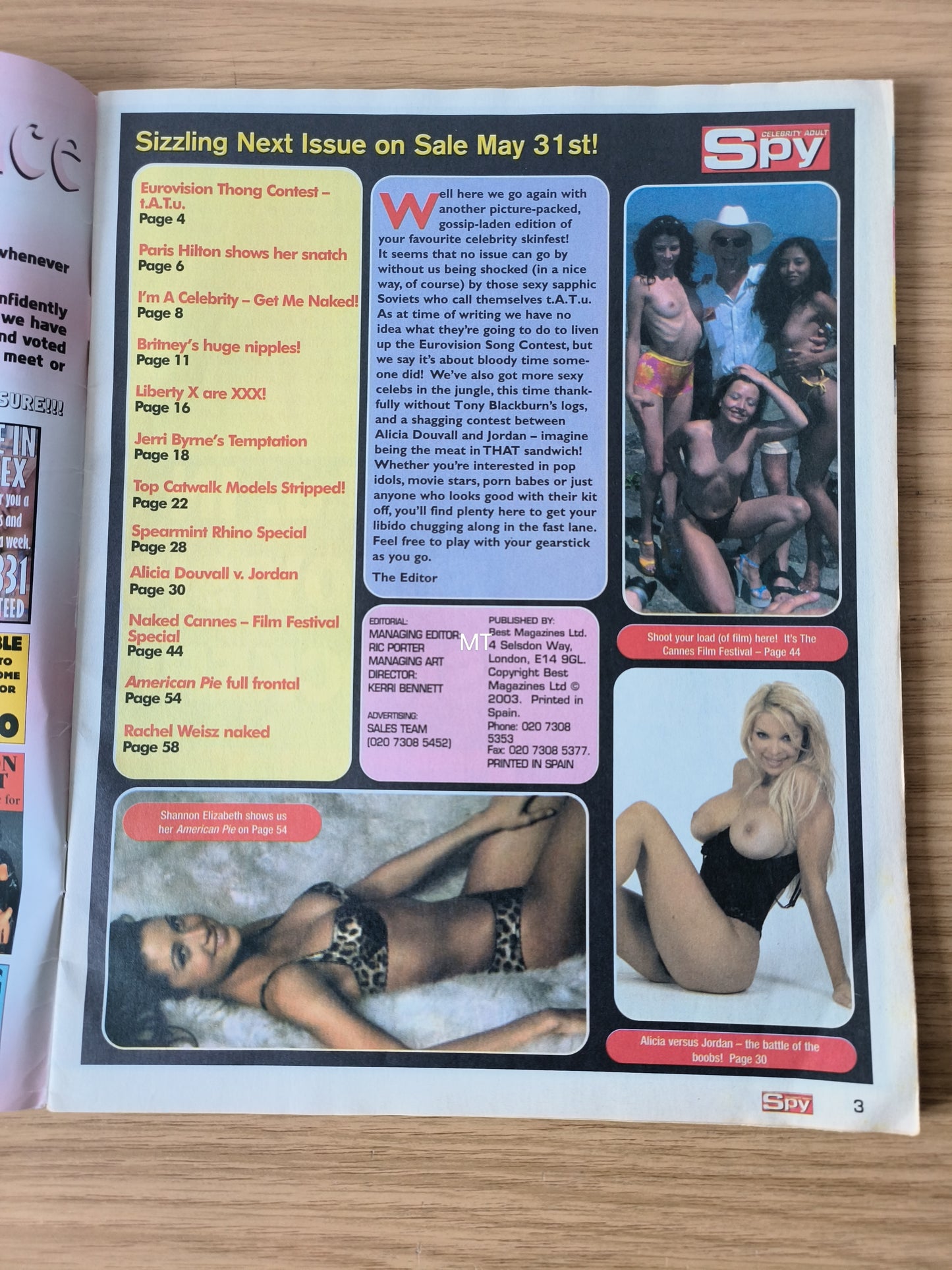 Celebrity Adult Spy Magazine Issue 1/14 30/05/2003 VERY RARE (1080) Jerri Byrne Jordan Rachel Weisz