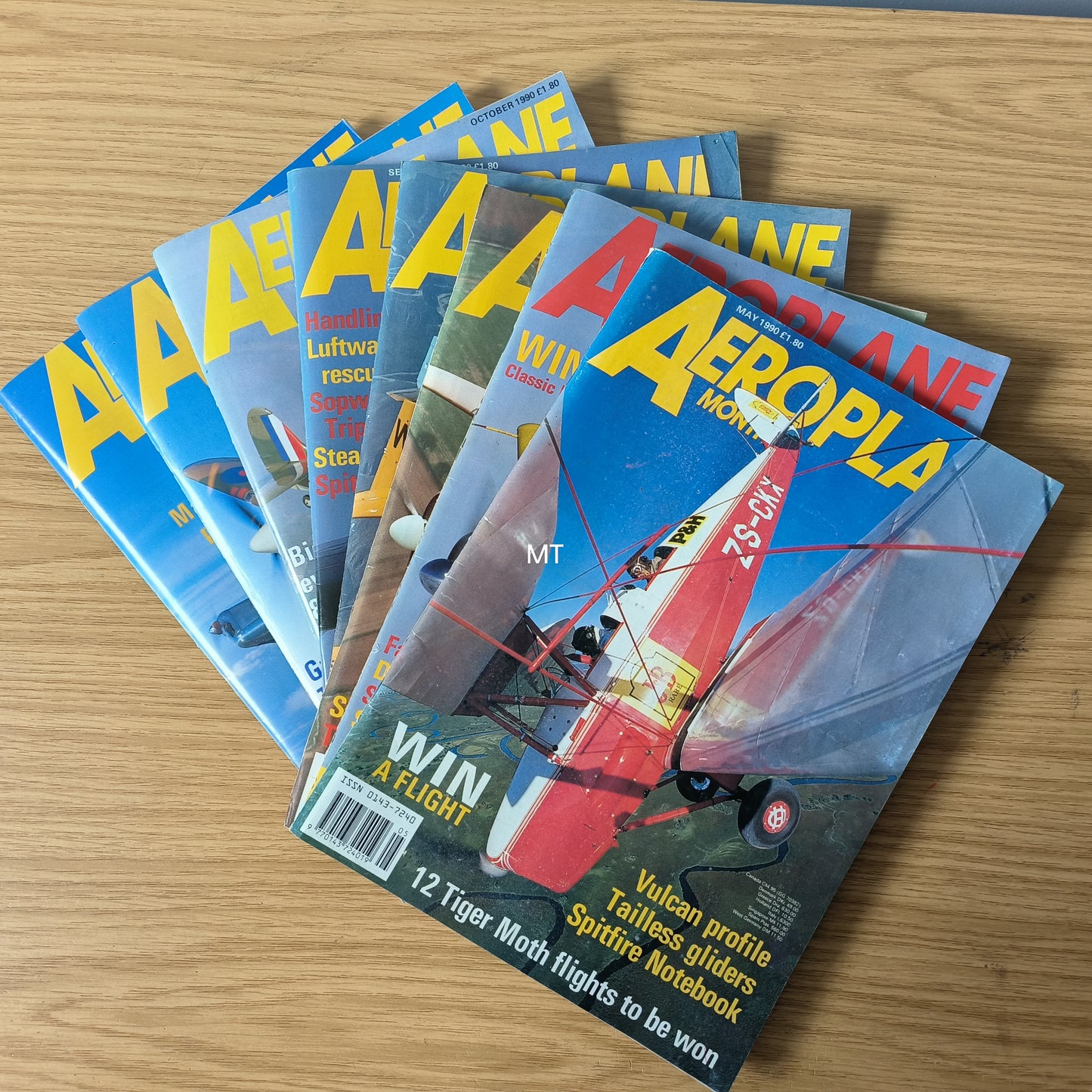 8x Aeroplane Monthly Magazines 1990 Bundle/Job Lot (0096) Vulcan Spitfire Luftwaffe