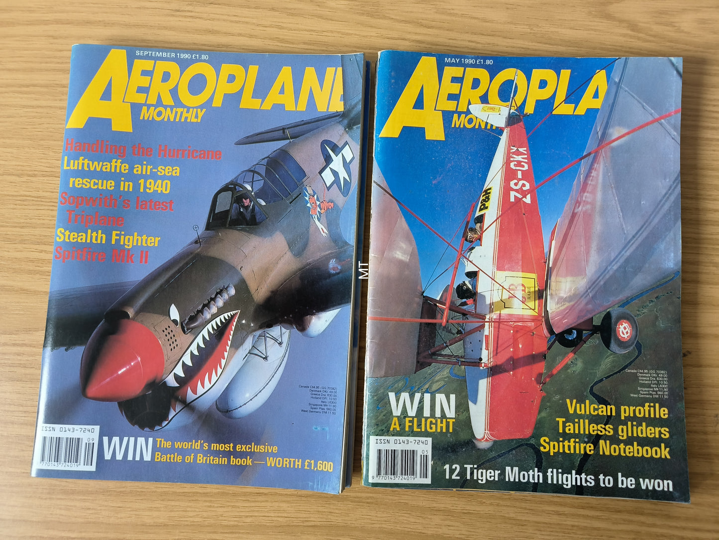 8x Aeroplane Monthly Magazines 1990 Bundle/Job Lot (0096) Vulcan Spitfire Luftwaffe