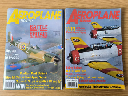 8x Aeroplane Monthly Magazines 1990 Bundle/Job Lot (0096) Vulcan Spitfire Luftwaffe