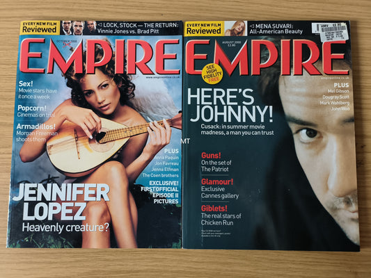 2x EMPIRE Magazines 2000 Bundle/Job Lot (0100) Jennifer Lopez Jonny Depp Morgan Freeman