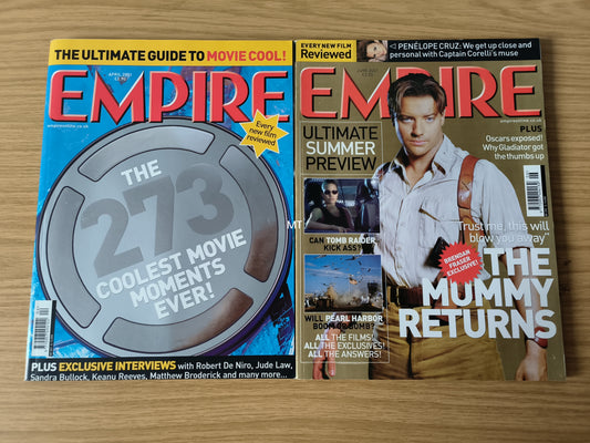 2x EMPIRE Magazines 2001 Bundle/Job Lot (0102) Penelope Cruz Sandra Bullock Keanu Reeves