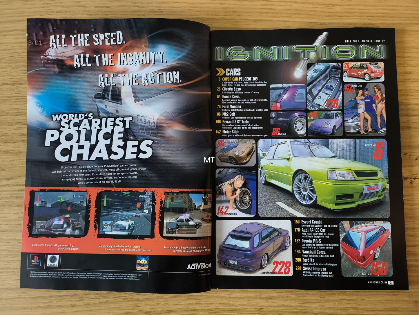 MAX POWER Magazine July 2001 (1107) Ellen Impreza Civic MR2 Pug 309 Corrado