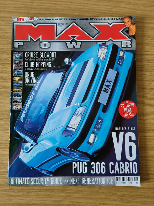 MAX POWER Magazine November 1998 (1108) Peugeot 306 Cabrio 205 GTi