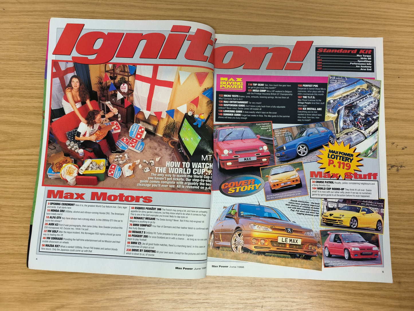 MAX POWER Magazine June 1998 (1110) Honda CRX Alfa GTV Audi A3 VW Golf Mazda RX7