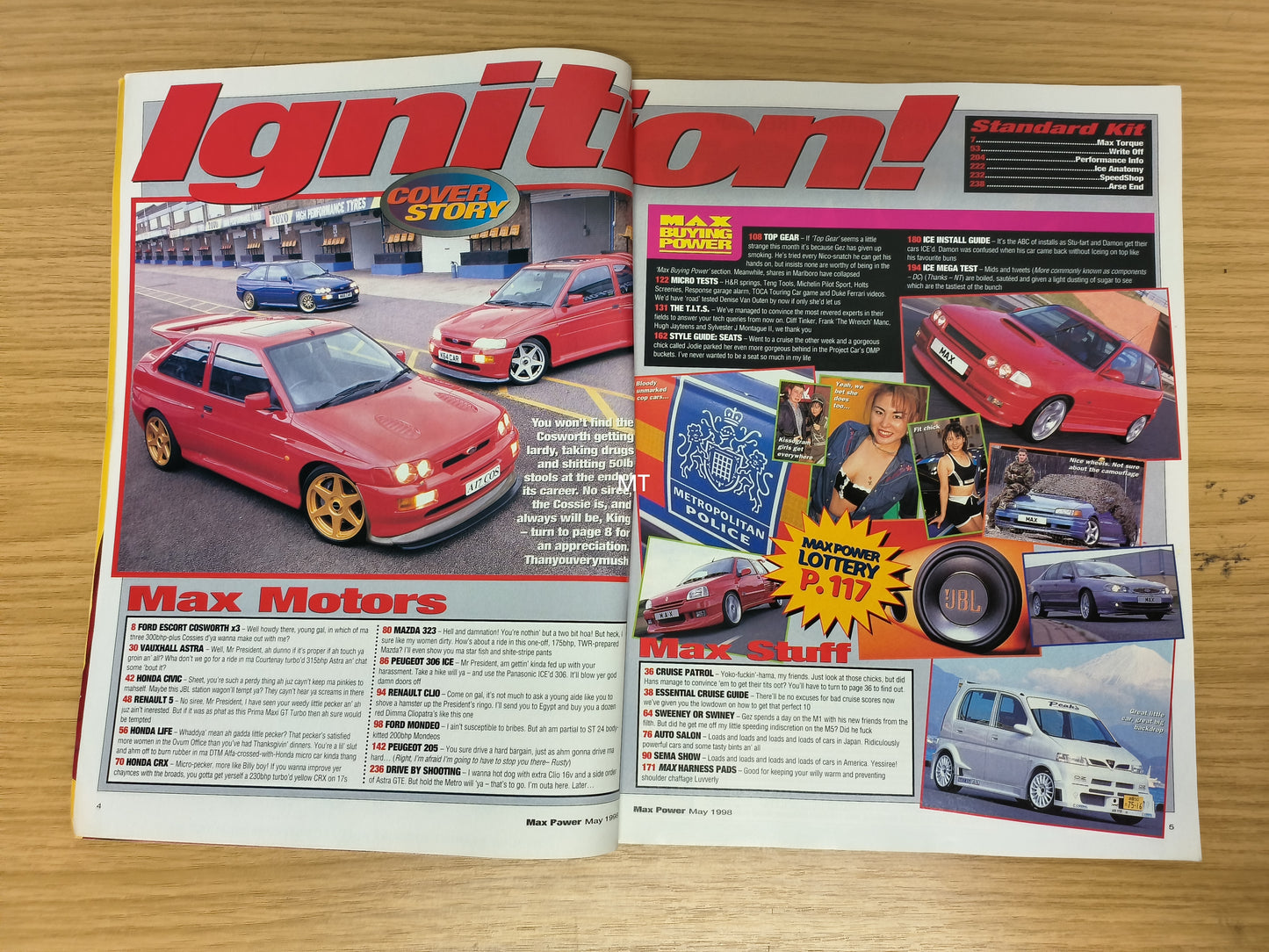 MAX POWER Magazine May 1998 (1110) Renault 5 Honda Civic Mazda 323 Escort Coswort