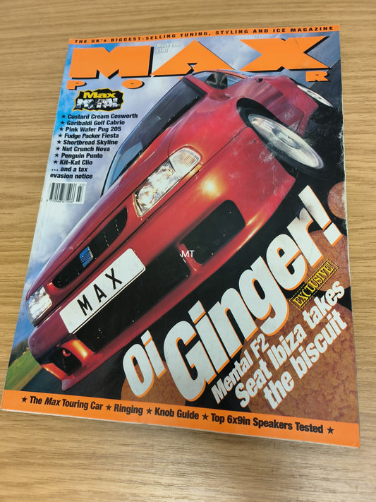MAX POWER Magazine March 1998 (1110) Cosworth Golf Cabrio 205 Nova RS2000 Skyline