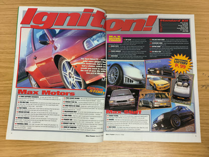 MAX POWER Magazine March 1998 (1110) Cosworth Golf Cabrio 205 Nova RS2000 Skyline