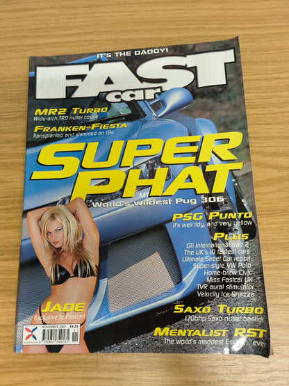 FAST CAR Magazine November 2002 RARE (1116) POSTER Jade Punto GTi Fastest cars Saxo Turbo RST