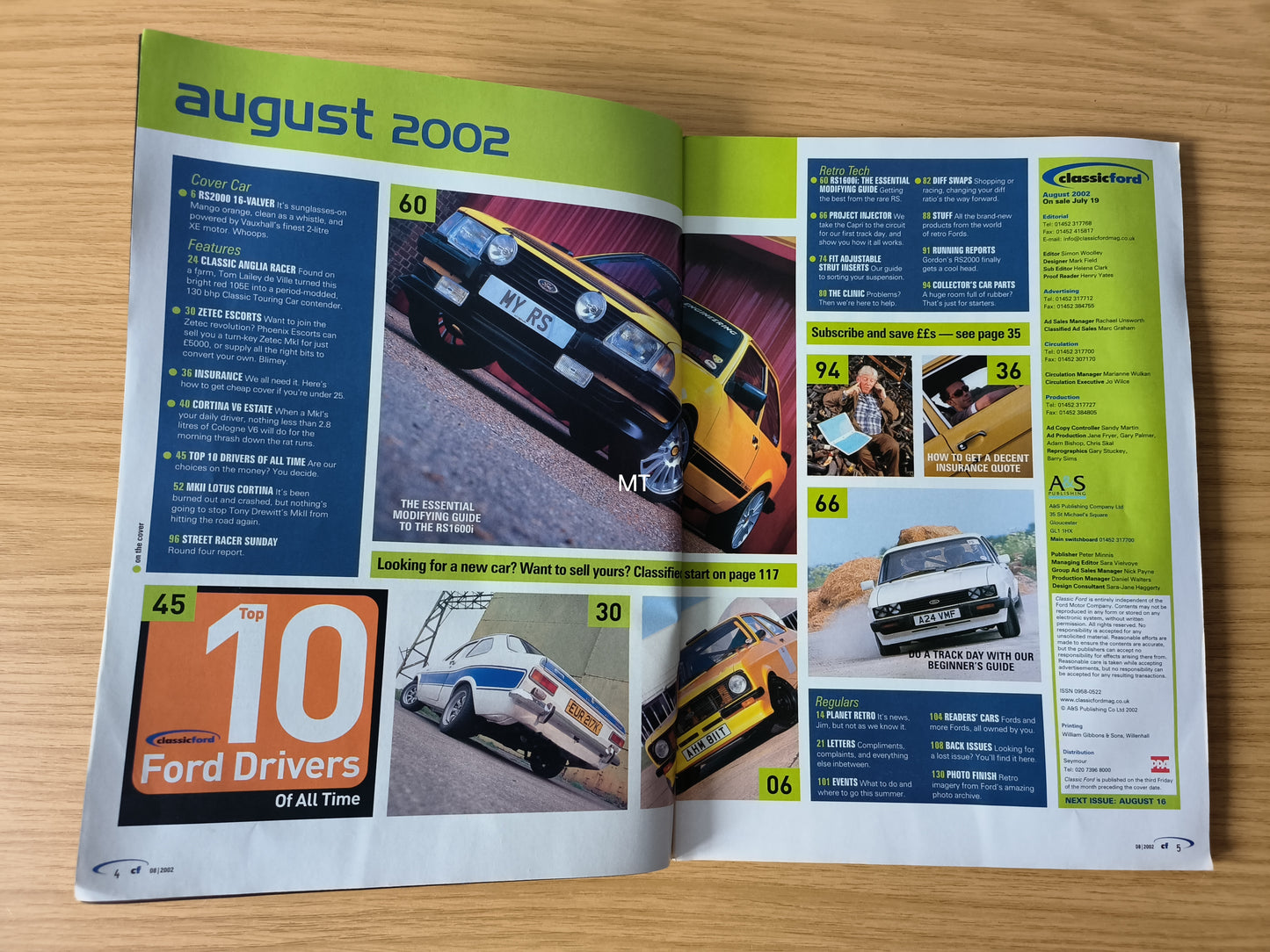 CLASSIC FORD Magazine August 2002 (1117) Escort RS1600i RS2000 Lotus Cortina Mk2 Anglia 105E