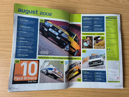 CLASSIC FORD Magazine August 2002 (1117) Escort RS1600i RS2000 Lotus Cortina Mk2 Anglia 105E